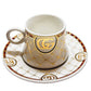 Luxury Porcelain Tea Cup and Saucer Set, GG Logo Design, Gold Accents, White with Pattern, 12 Pieces