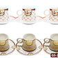 Luxury Porcelain Tea Cup and Saucer Set, GG Logo Design, Gold Accents, White with Pattern, 12 Pieces