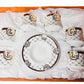 Luxury Porcelain Tea Cup and Saucer Set, GG Logo Design, Gold Accents, White with Pattern, 12 Pieces