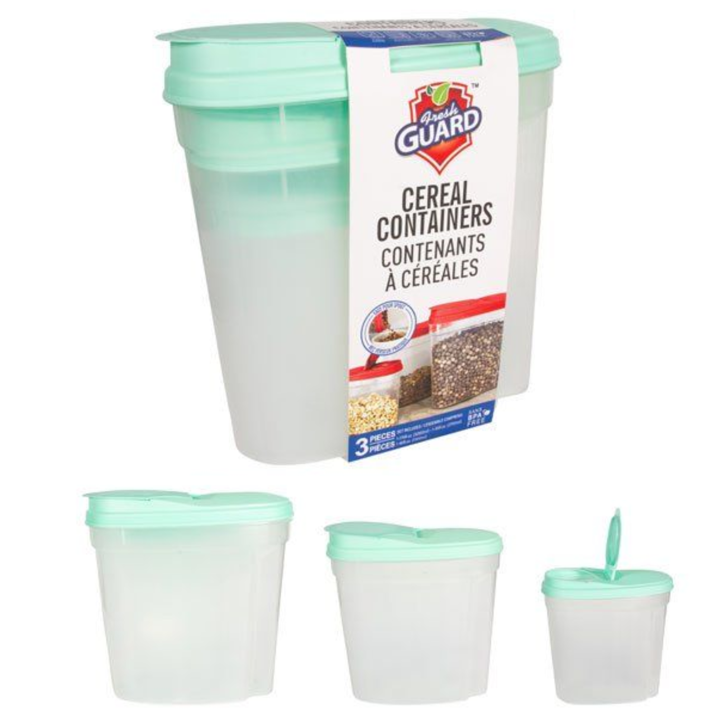 3 PC Green Cereal Container Set