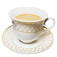Porcelain Tea Cup and Saucer Set, White with Gold Diamond Pattern, 12 Pieces Set
