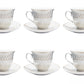 Porcelain Tea Cup and Saucer Set, White with Gold Diamond Pattern, 12 Pieces Set