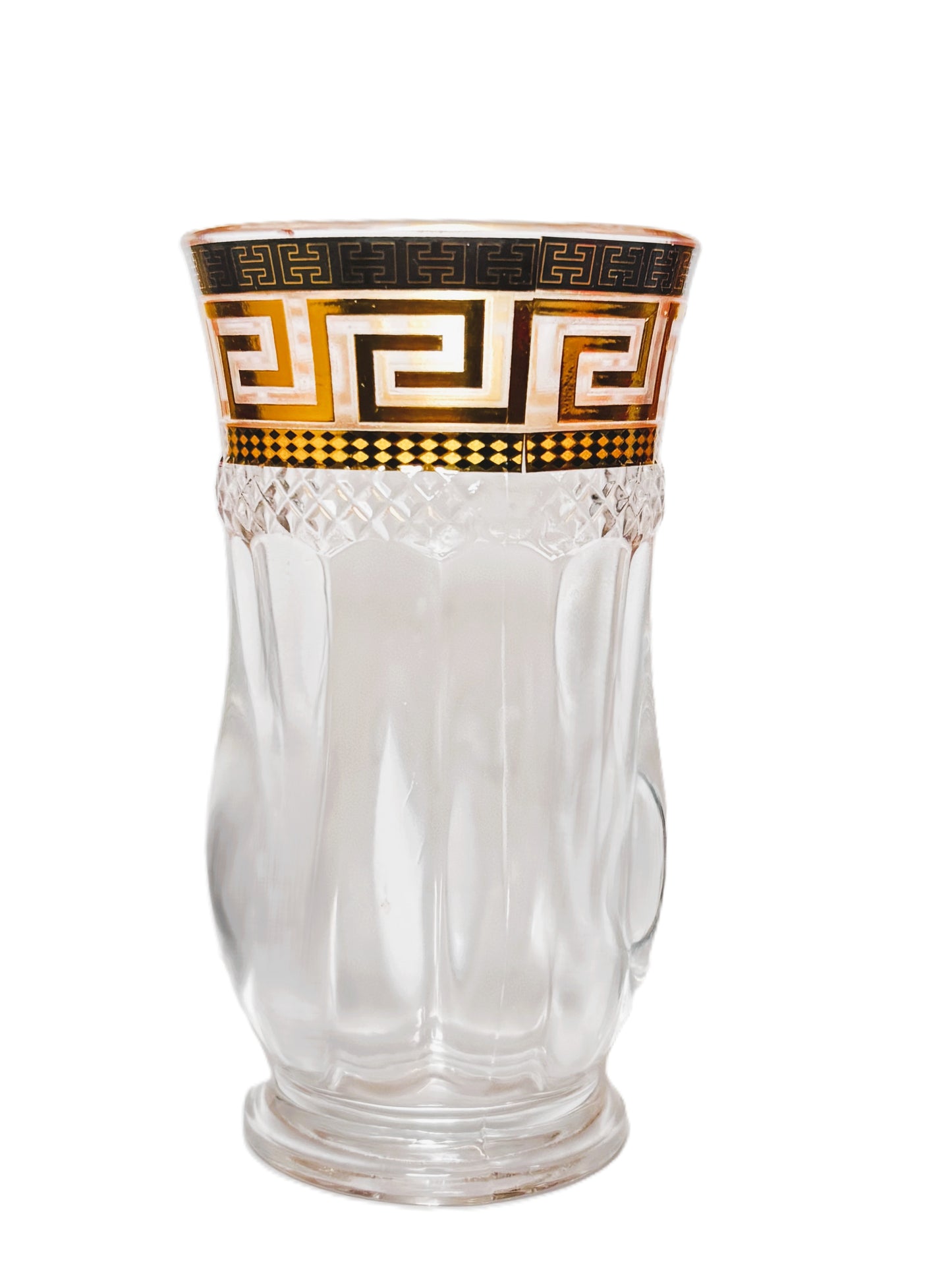 Unique Touch 6pcs Tea Set, Premium Quality, Greek Gold Key Pattern, Crystal Glass