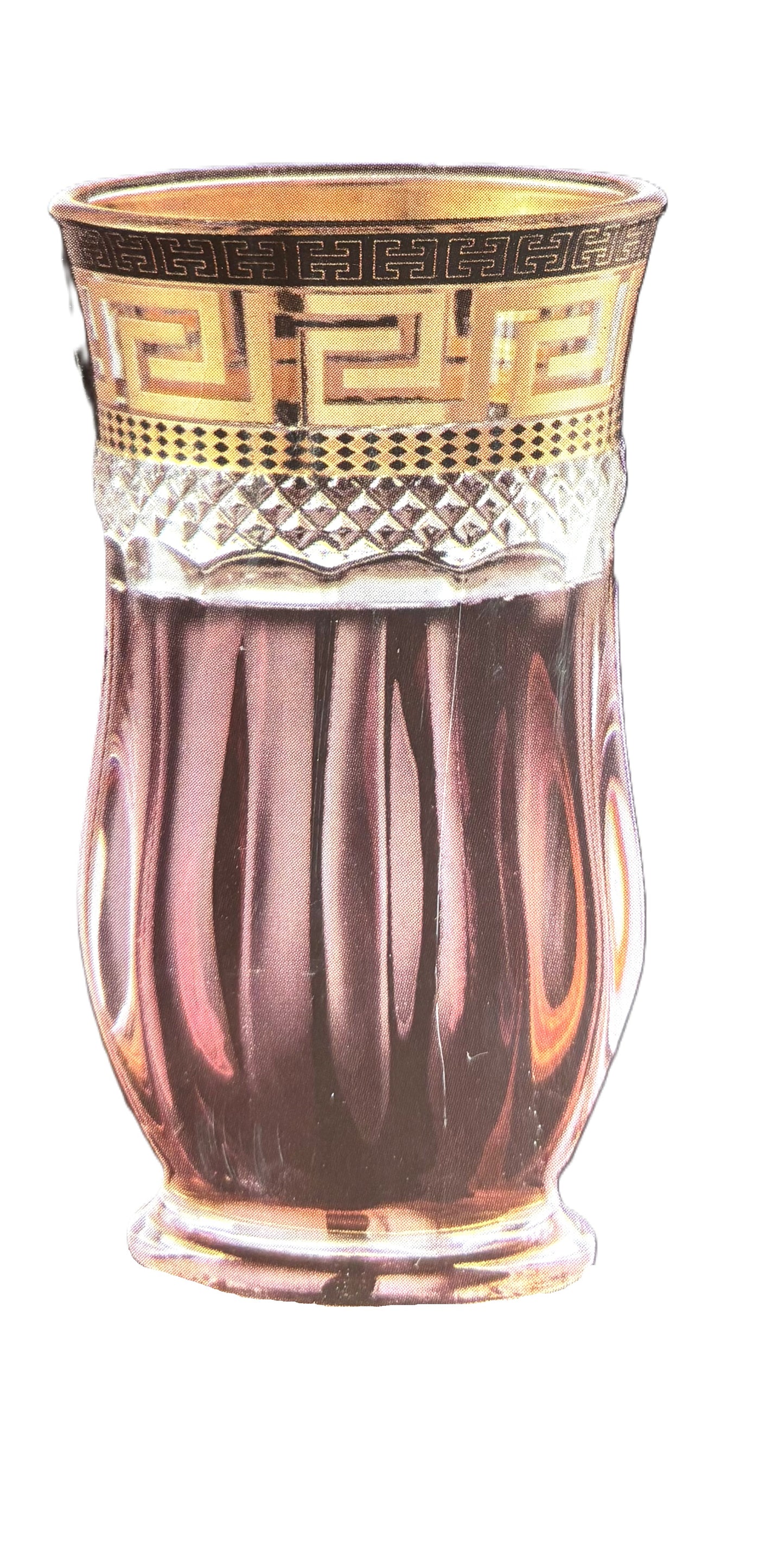 Unique Touch 6pcs Tea Set, Premium Quality, Greek Gold Key Pattern, Crystal Glass