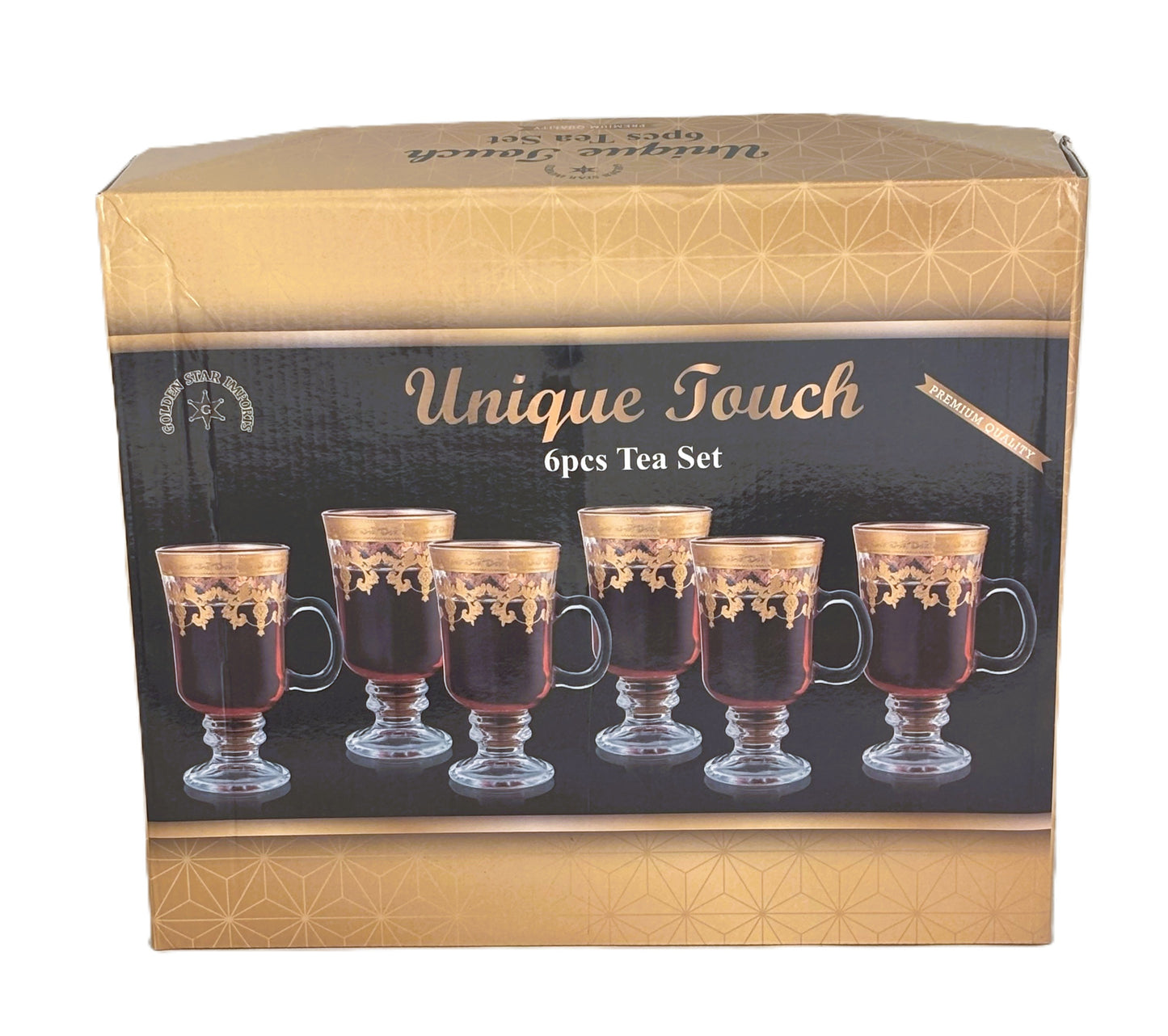 Unique Touch 6pcs Tea Coffee Turkish Style Gold Decorative Design Set Premiun Quality 10oz