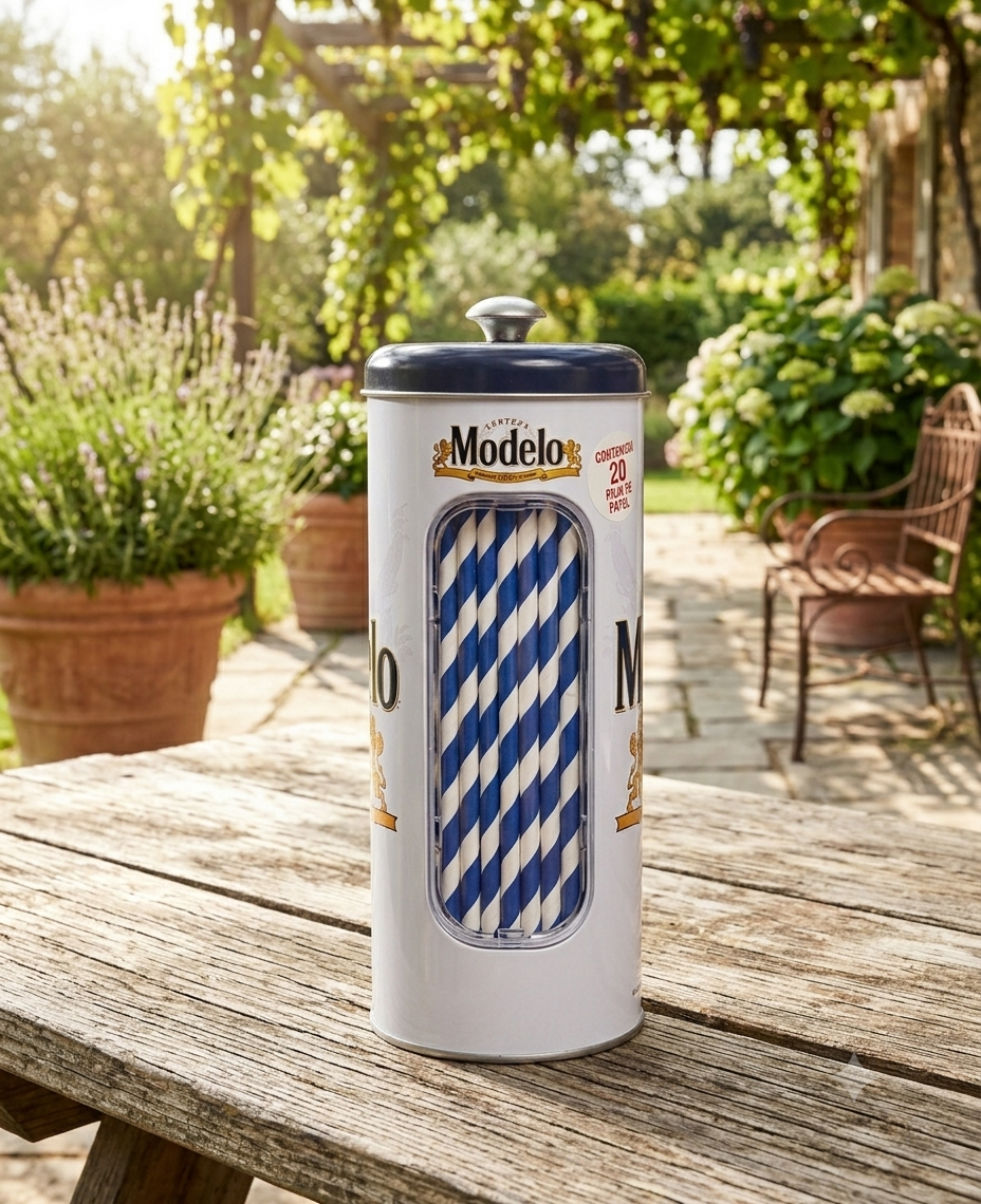 Modelo Straw Dispenser with 20 Count Paper Straws-Dispensador de Popotes Modelo