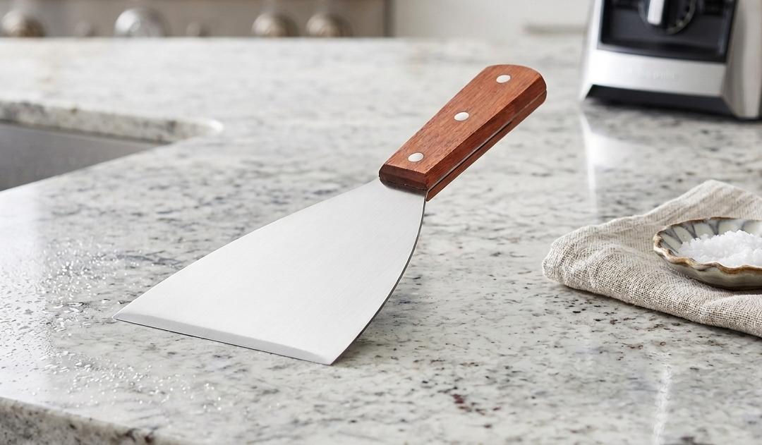 Stainless Steel Commercial Metal Scraper with Wood Handle-Espátula raspadora comercial de acero inoxidable con mango de madera