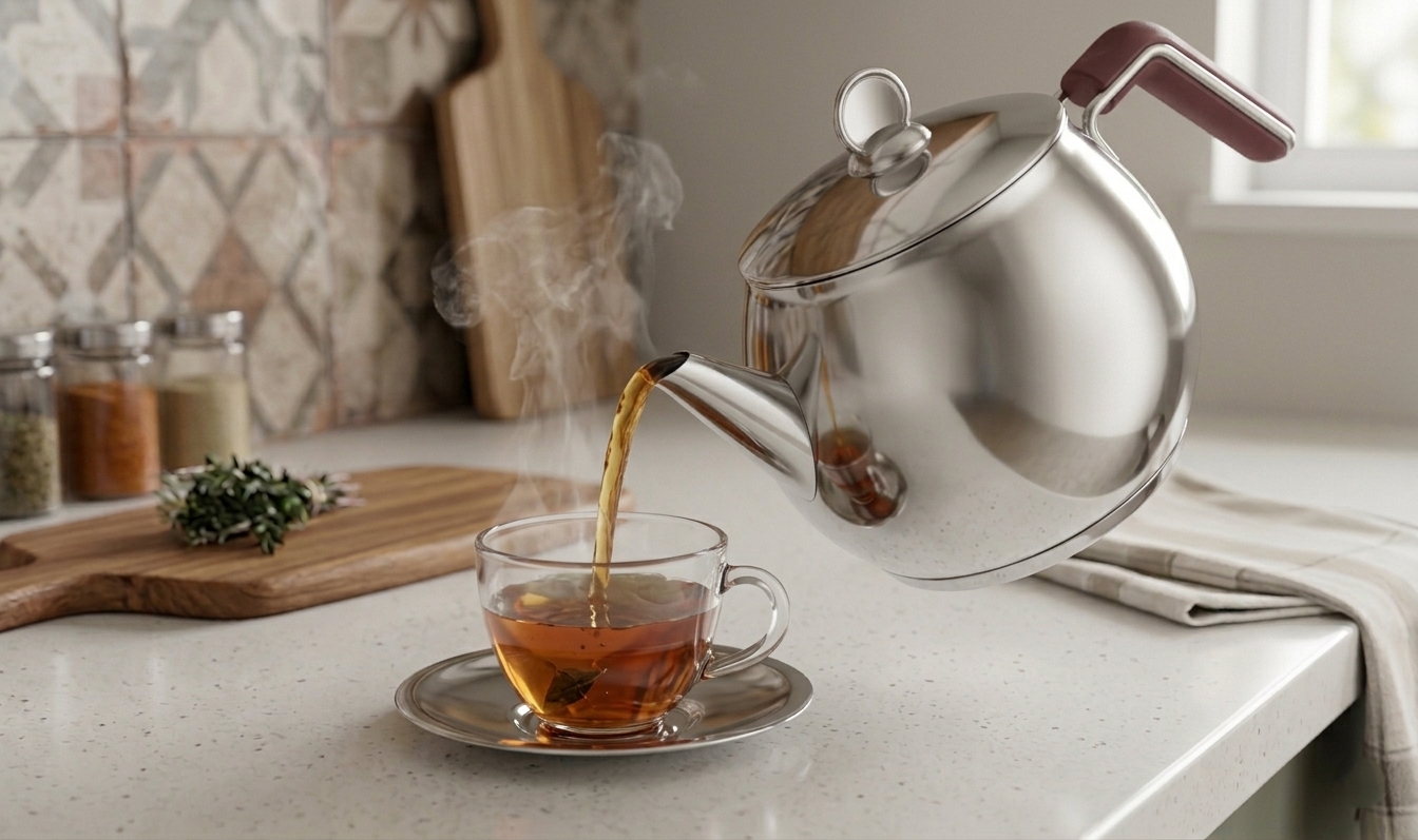 Jagler Stainless Steel 1.50Lt Tea Kettle with Wooden Handle - Jagler Tetera de Té de Acero Inoxidable de 1.50Lt con asa de Madera