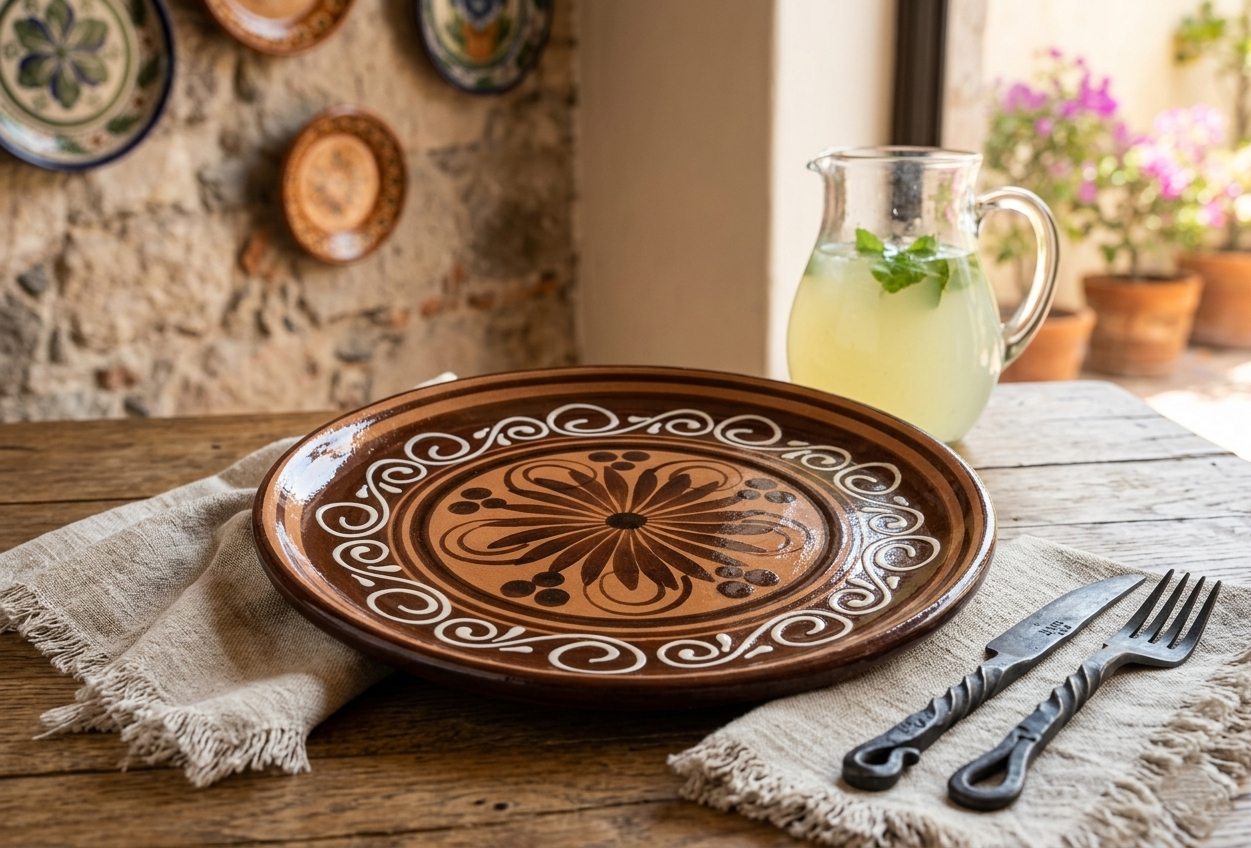 Handcrafted Terracotta Dinner Plate Set Traditional Floral Design (Set of 4) - Juego de Platos de Cena de Terracota Hechos a Mano Diseño Floral Tradicional (Set de 4)