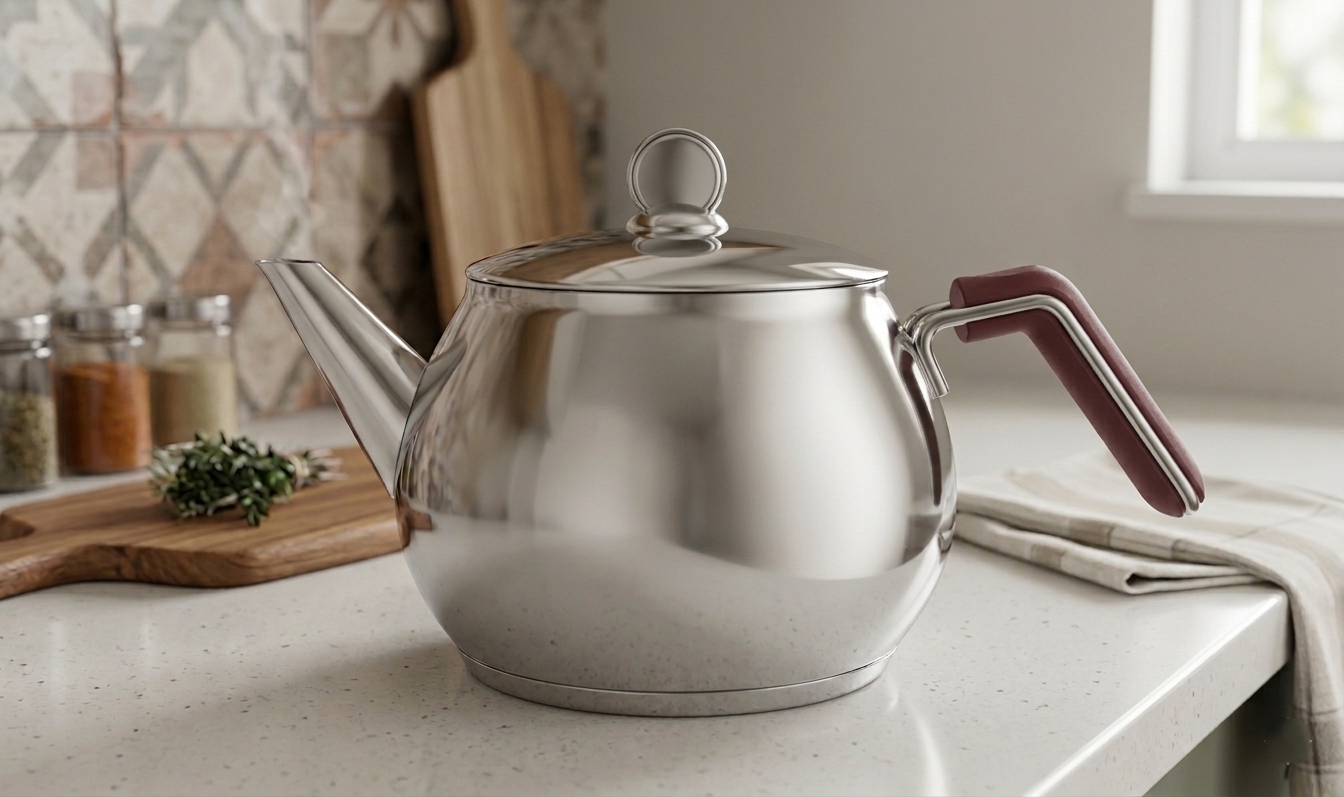 Jagler Stainless Steel 1.50Lt Tea Kettle with Wooden Handle - Jagler Tetera de Té de Acero Inoxidable de 1.50Lt con asa de Madera