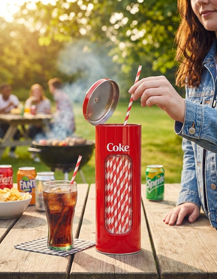 Coca Cola Straw Holder with 20 Count Paper Straws