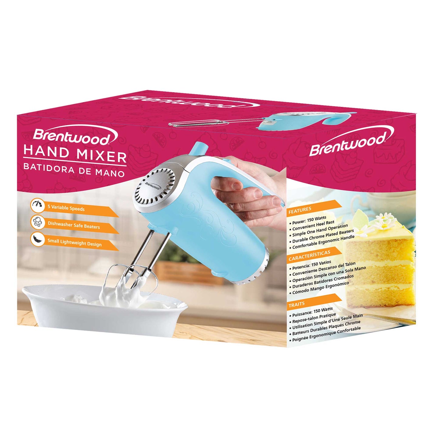 Brentwood 5-Speed Hand Mixer - Blue