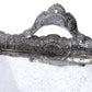 Decorative Serving Tray with Handles, Silver, Ornate Scalloped Border, Rectangular Shape