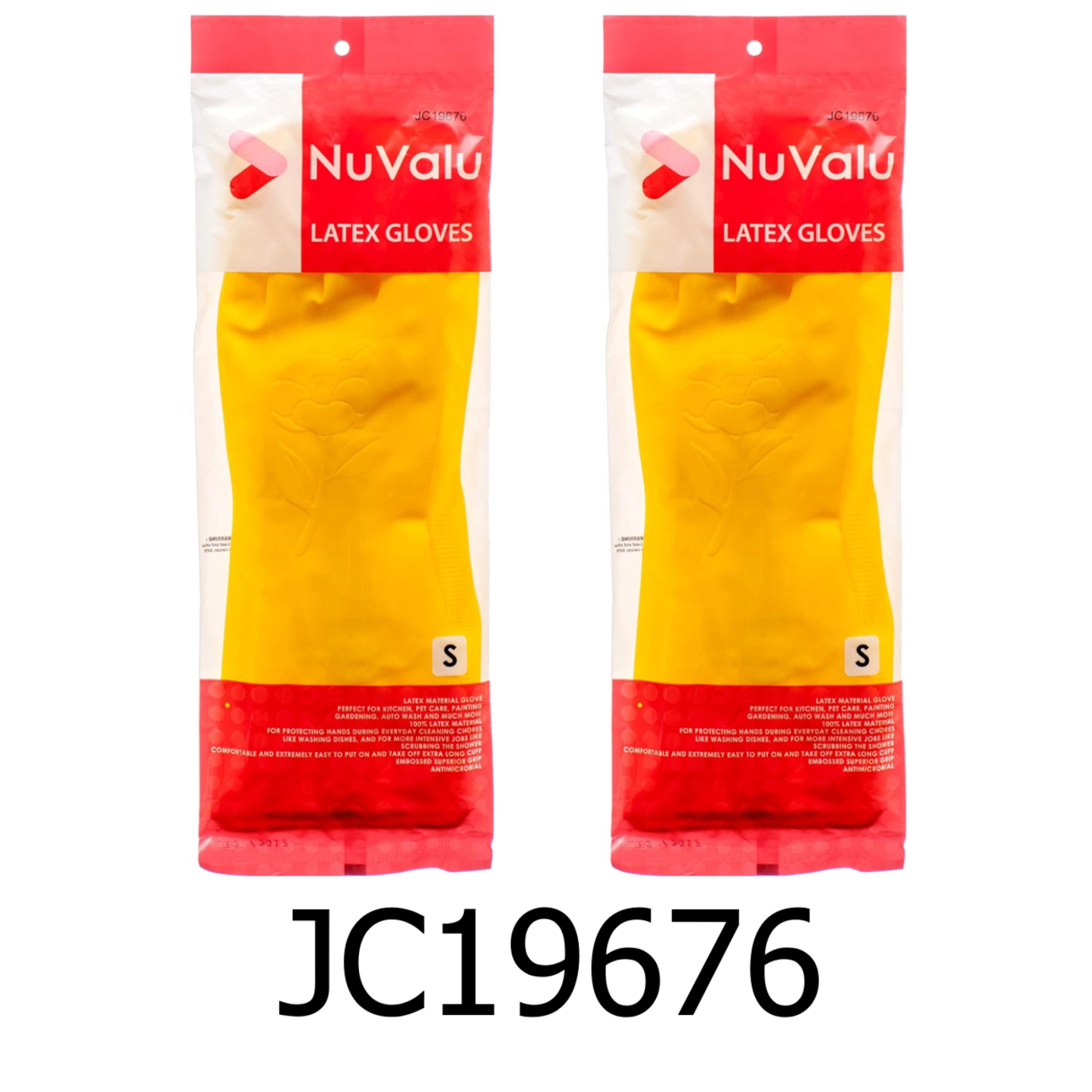 NuValu Yellow Multi-Purpose Latex Gloves - Size Small (2 Pairs)
