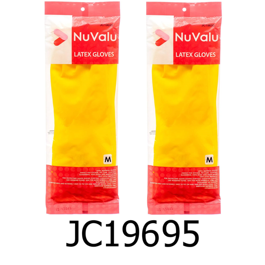 NuValu Yellow Multi-Purpose Latex Gloves - Size Medium (2 Pairs)