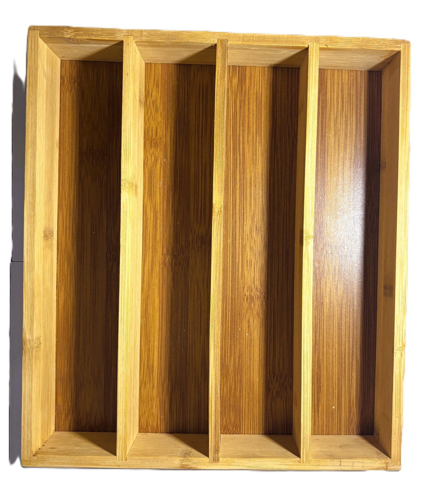 Bamboo Drawer Organizer, 4 Compartment Divider, Natural Wood Finish, Kitchen Utensil Storage