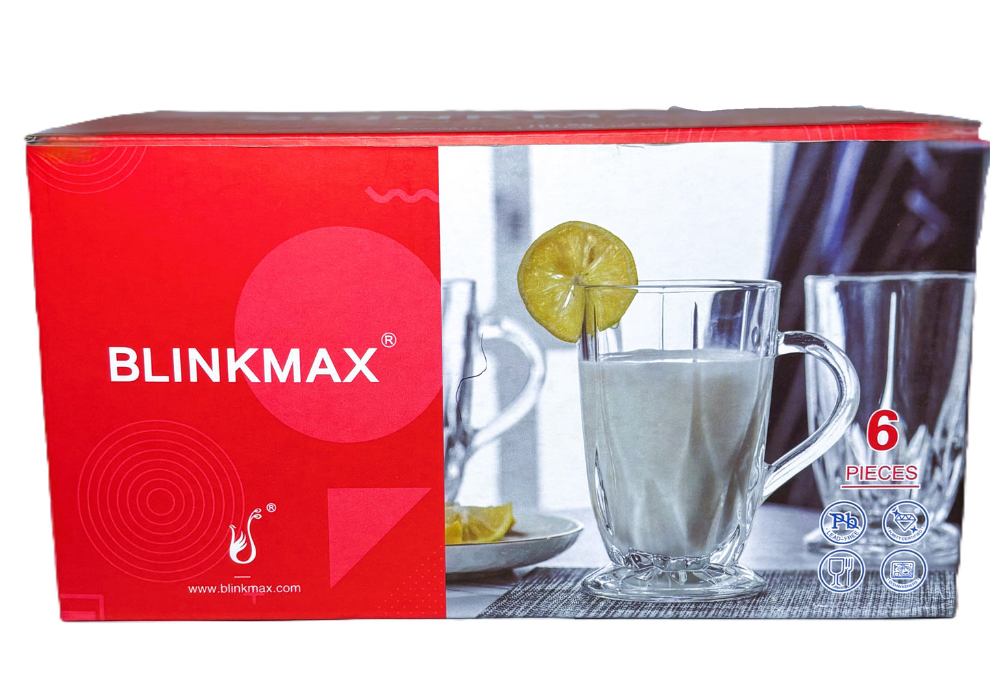 BLINKMAX Glass Mugs with Handle, Clear, 6 Pieces Set KTZB38