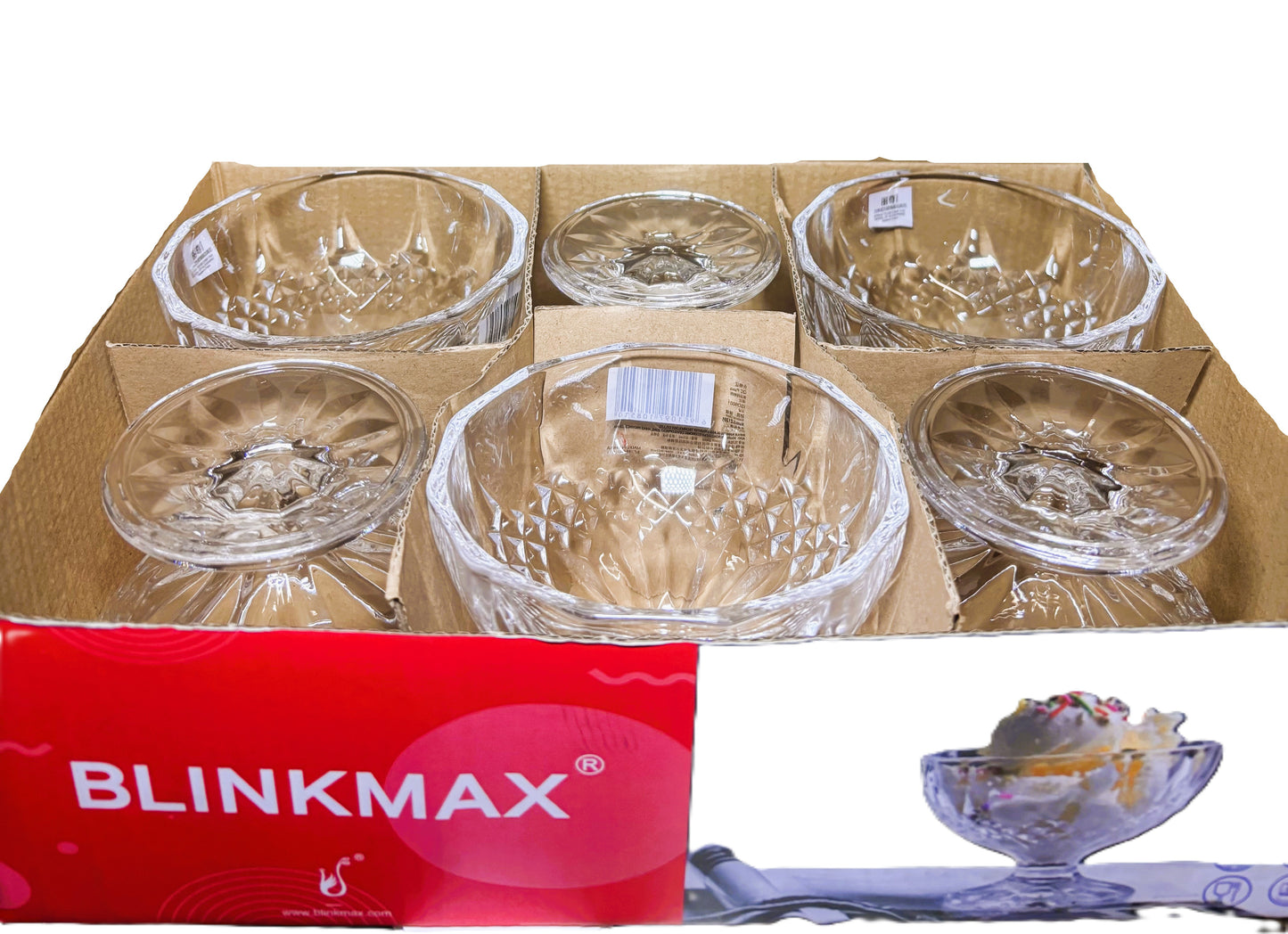 BLINKMAX Crystal Cut Glass Footed Bowl, Pedestal Serving Dessert Ice Cream Dish, Diamond Pattern Design