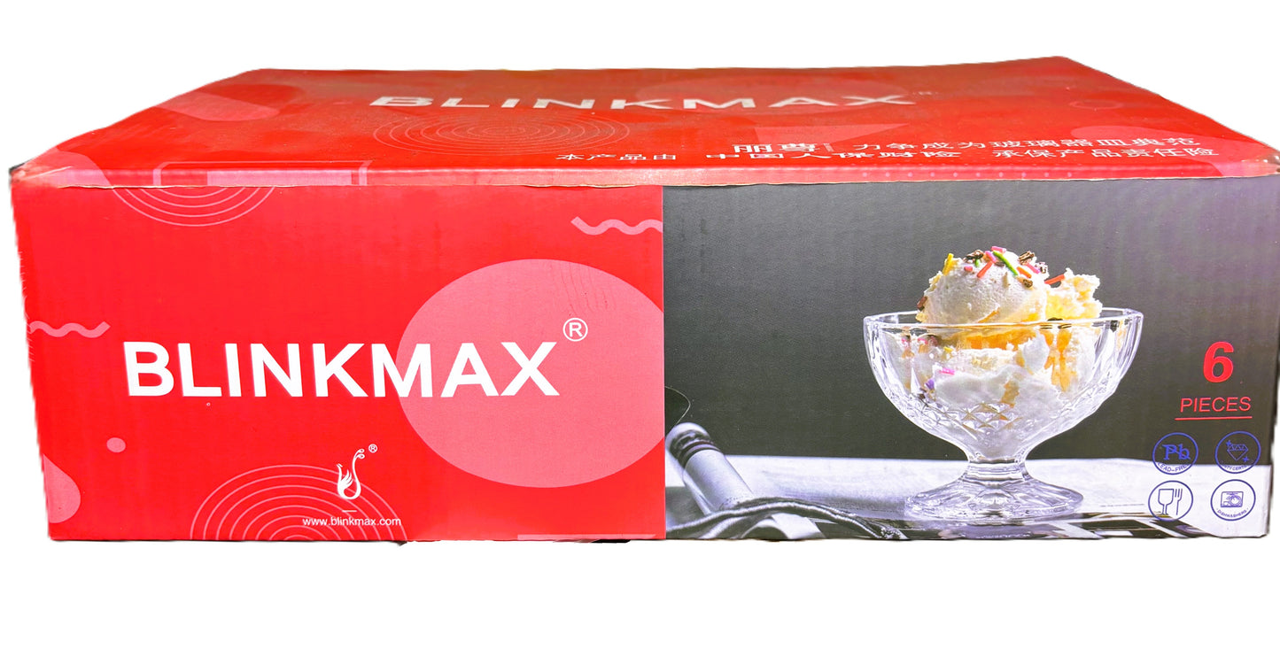 BLINKMAX Crystal Cut Glass Footed Bowl, Pedestal Serving Dessert Ice Cream Dish, Diamond Pattern Design