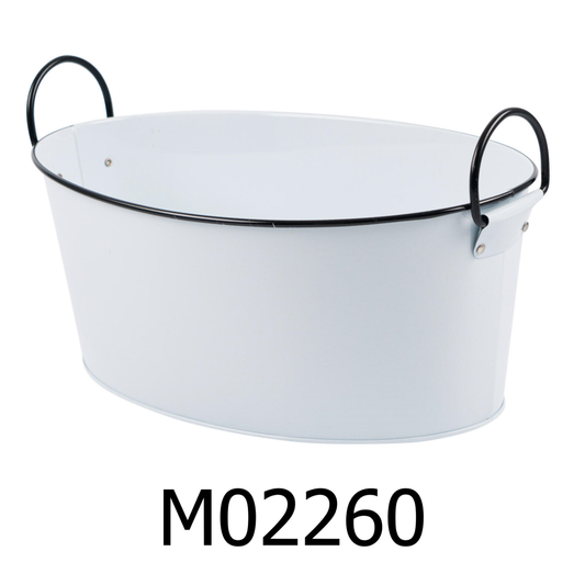 13.8” Oval White Bucket with Black Rim & Handle
