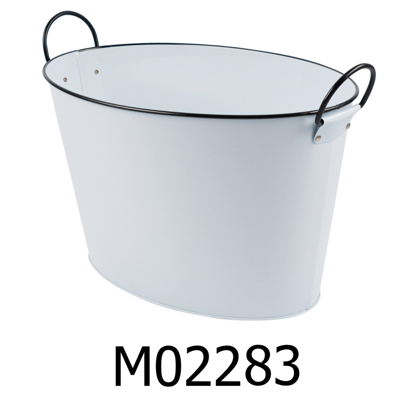 14.5” Oval White Bucket with Black Rim & Handle