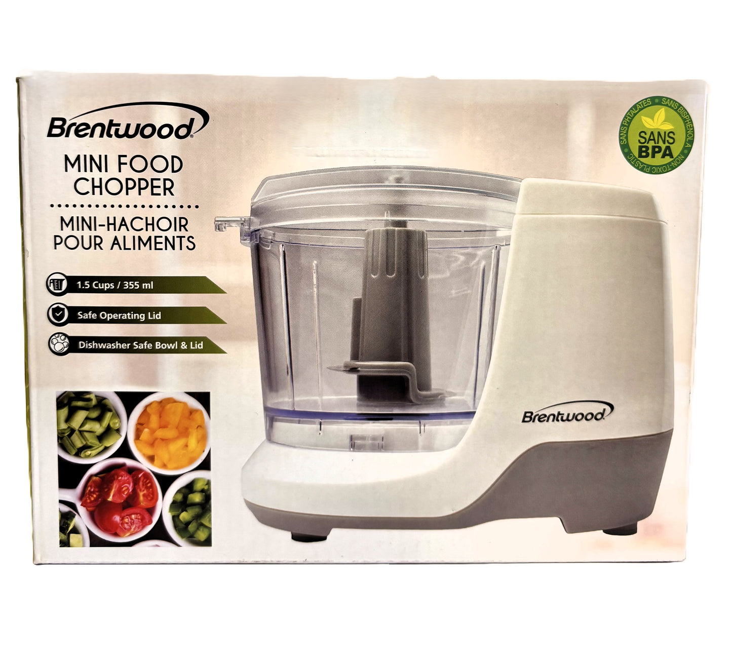 Brentwood 1.5 Cup Mini Food Chopper, White Safe Operating Lid MC-109W