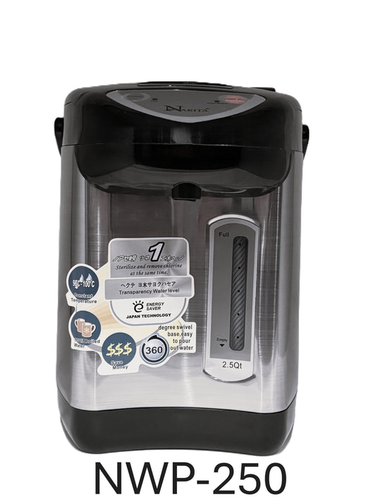 NARITA Electric Air Pot 2.5Qt 3 Way water dispenser Stainless Steel inner pot 360 degree rotating base