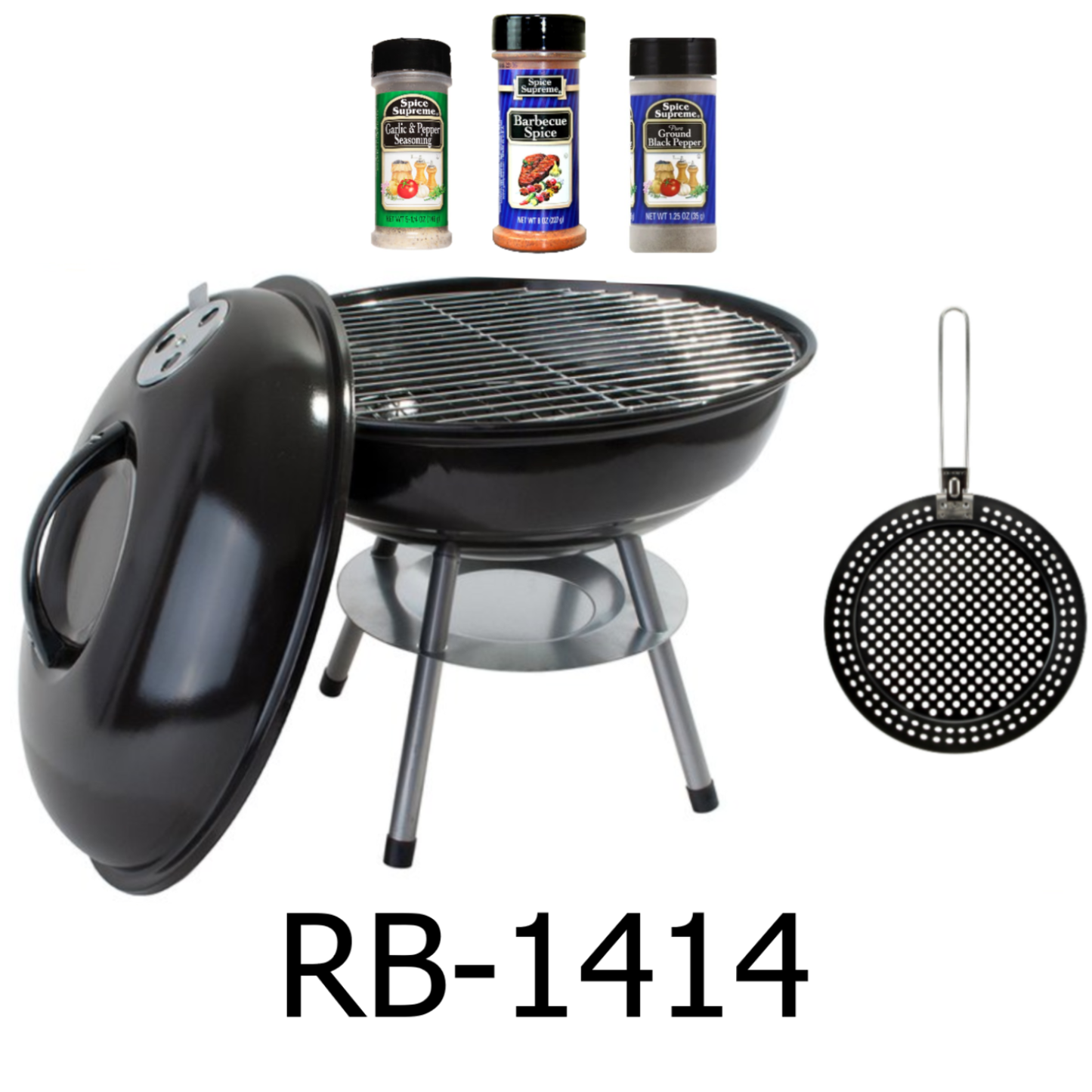 14” Round Portable BBQ Grill Set (Free Gifts: Grilling Skillet & 3 Spices)