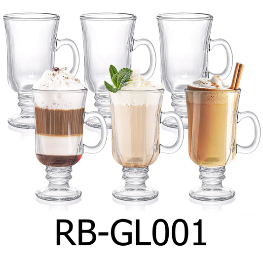 6 PC 8oz Irish Coffee Glass Mugs Set