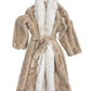 Rexa Robe Fleece Mid-Calf Bathrobe with Pockets and Hood - Beige