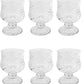 Crystal Cut Glass Goblets Set, Footed Stemware with Starburst Pattern, Vintage Style Drinkware, 6 Piece