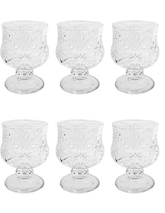 Crystal Cut Glass Goblets Set, Footed Stemware with Starburst Pattern, Vintage Style Drinkware, 6 Piece