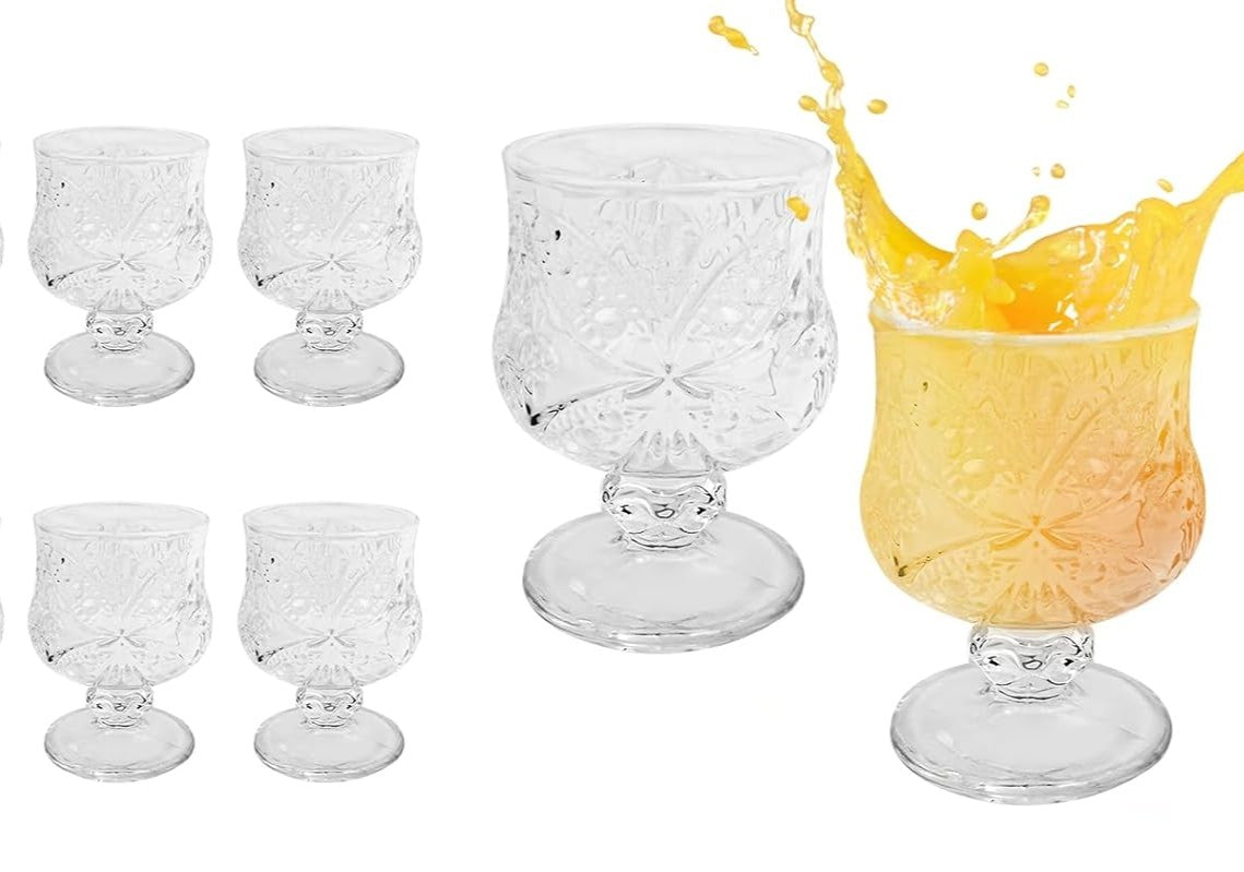 Crystal Cut Glass Goblets Set, Footed Stemware with Starburst Pattern, Vintage Style Drinkware, 6 Piece