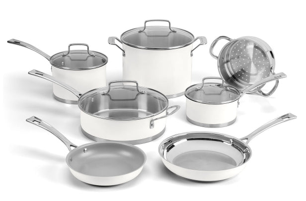 Cuisinart 11-Piece Tri-Ply Matte White Stainless-Steel Cookware Set