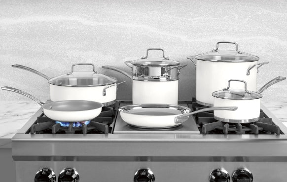 Cuisinart 11-Piece Tri-Ply Matte White Stainless-Steel Cookware Set