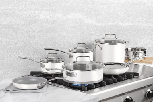 Cuisinart 11-Piece Tri-Ply Matte White Stainless-Steel Cookware Set