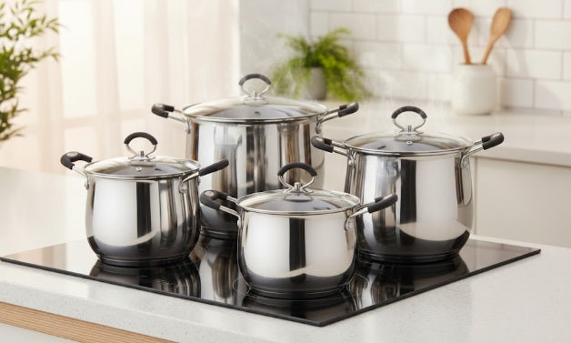 8 PC Stainless Steel Cookware Set With Silicone Handles