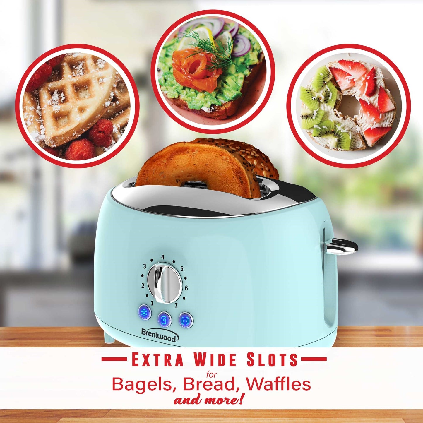 Brentwood Blue Cool-Touch 2-Slice Retro Toaster with Extra-Wide Slots