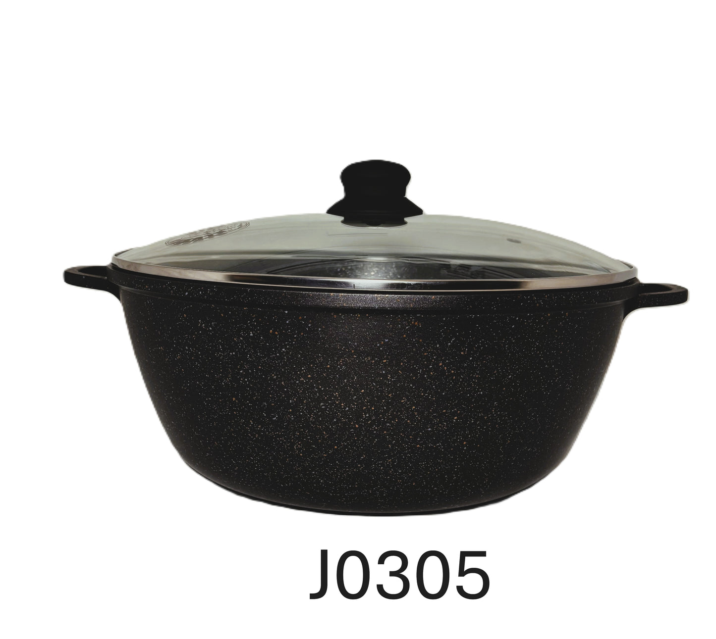 Non-Stick Dutch Oven with Glass Lid, Black Granite Finish, Large Casserole Pot with Handles 24 CM