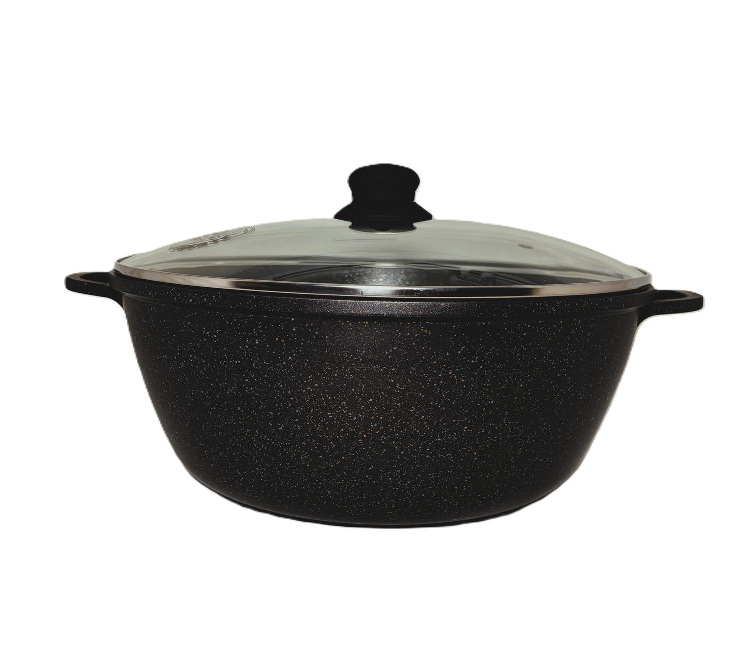 Non-Stick Dutch Oven with Glass Lid, Black Granite Finish, Large Casserole Pot with Handles 30 CM