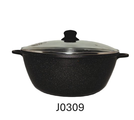 Non-Stick Dutch Oven with Glass Lid, Black Granite Finish, Large Casserole Pot with Handles 32 CM