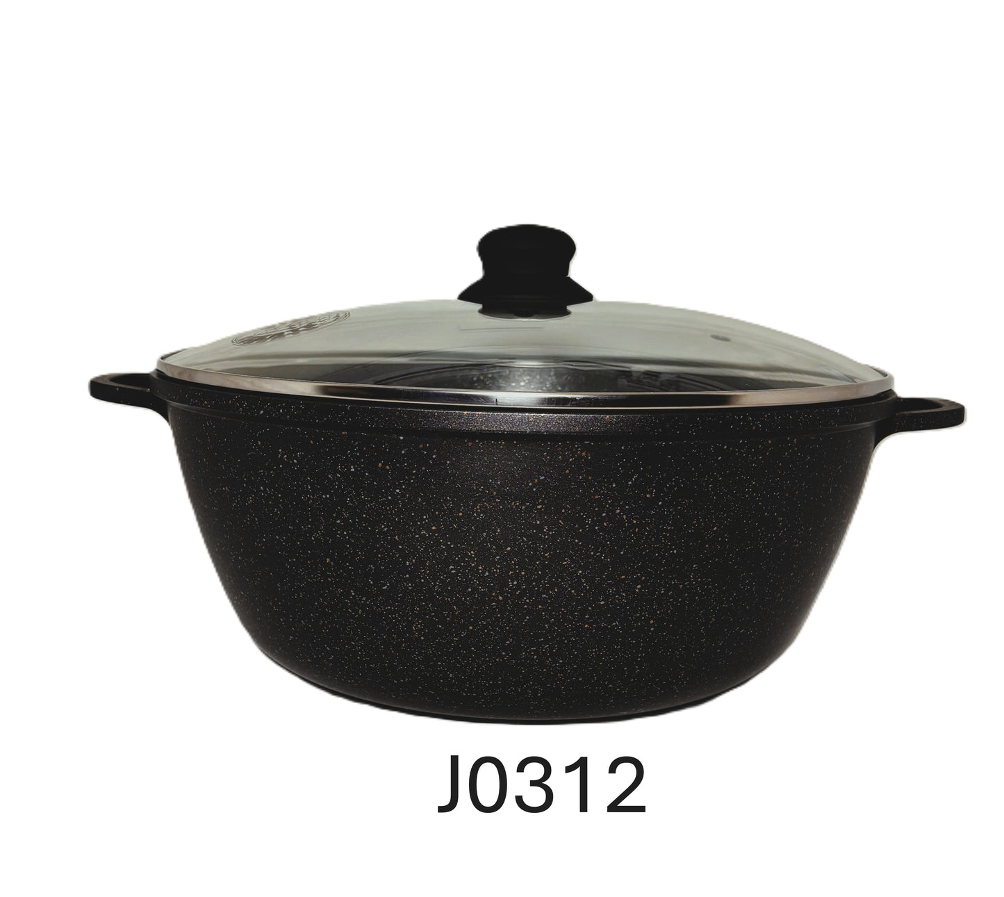 Non-Stick Dutch Oven with Glass Lid, Black Granite Finish, Large Casserole Pot with Handles 44 CM