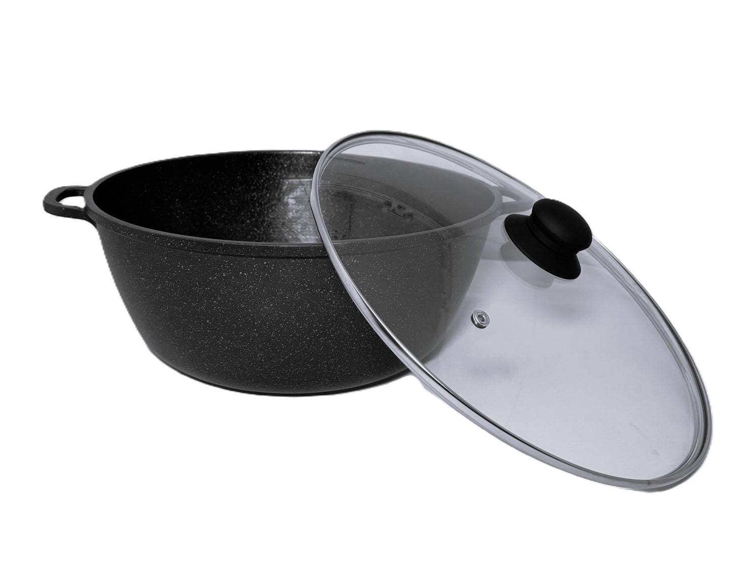 Non-Stick Dutch Oven with Glass Lid, Black Granite Finish, Large Casserole Pot with Handles 30 CM