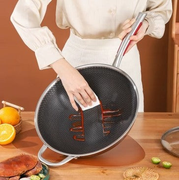 Royal Mega Cook 34cm Stainless Steel Wok Pan + FREE GIFT/Sartén Wok de Acero Inoxidable Royal Mega de 34cm + REGALO GRATIS