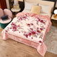 3.5kg Korean Heavy Plush 2 Ply Mink Blankets with Pink Floral Pattern Queen-Sized