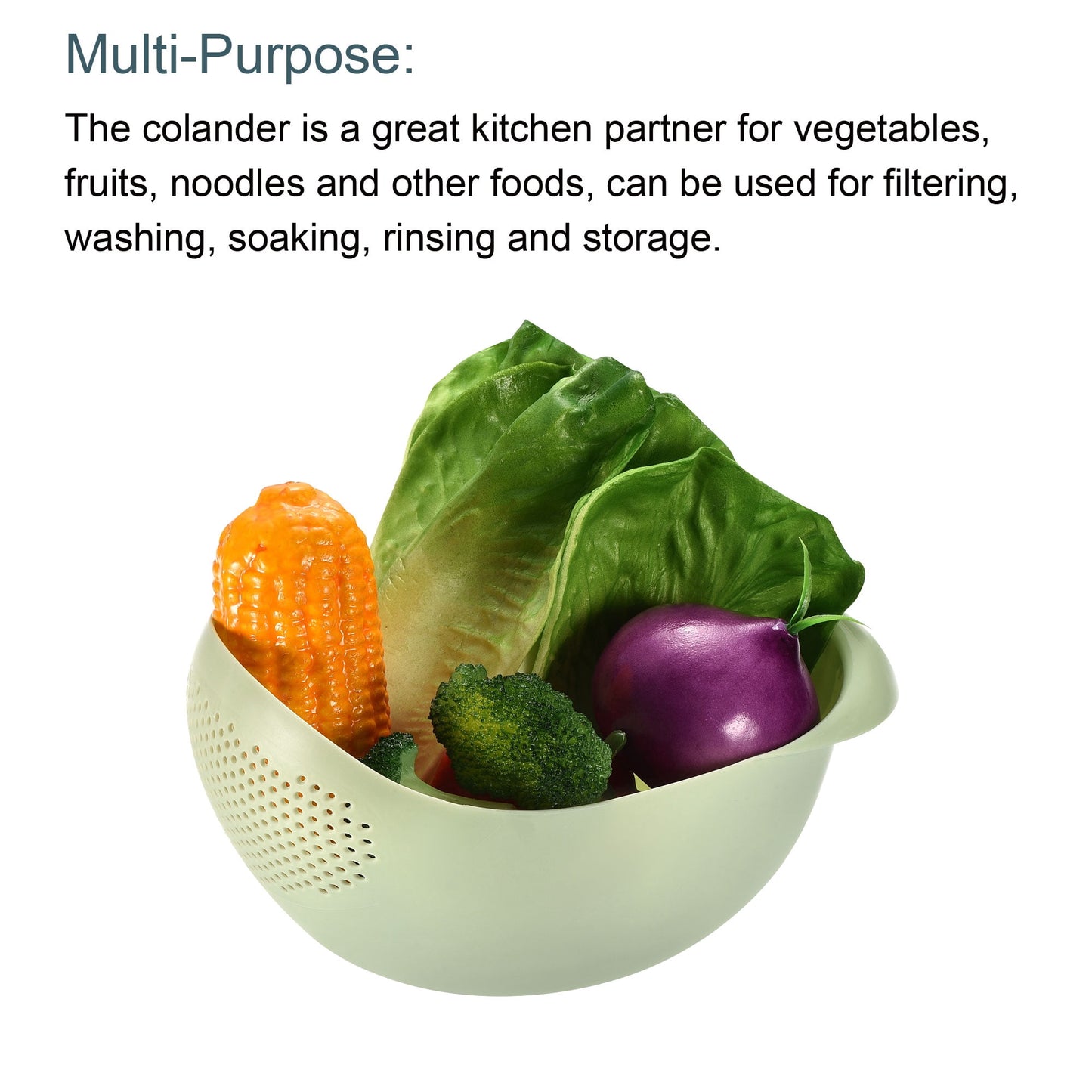 2 PC Plastic Colander Set - White & Green