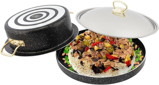 Maqluba Set – Non-Stick Pot with Inverted Tray | Traditional Cooking Made Easy Aluminum and Coated with Granite-style (34cm) Gols Handles