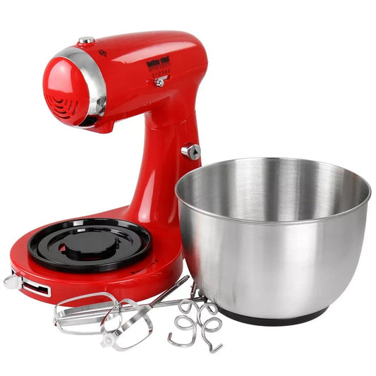 Better Chef Stand Mixer with Stainless Steel Bowl, Red, Electric Kitchen Mixer with Beaters 5 Speed 3.5qt 350-watts
