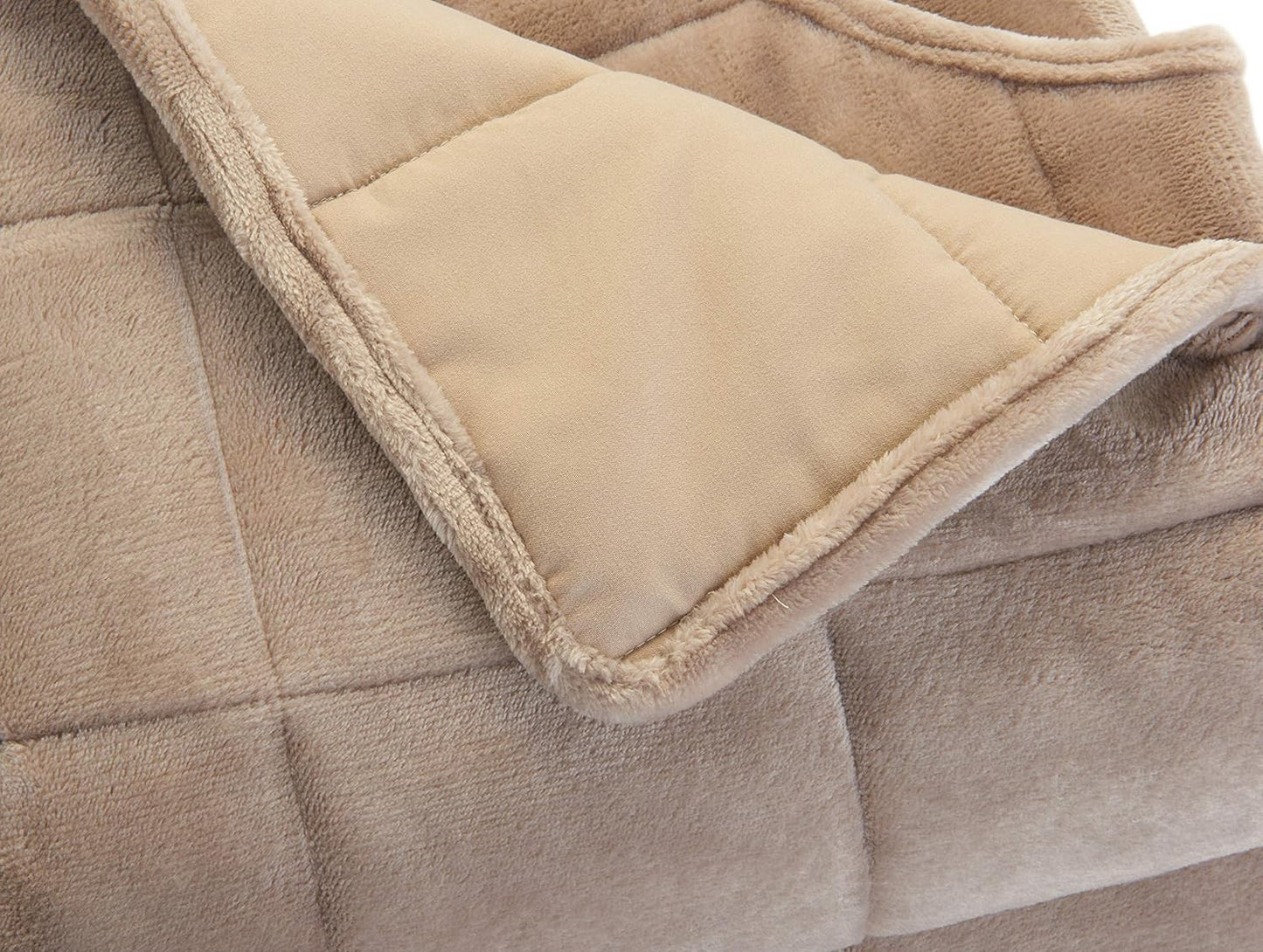 Sunbeam Weighted Warming Blanket Cover, Beige Quilted Design, 54 x 73 inches, 15 lbs, Neck Cutout