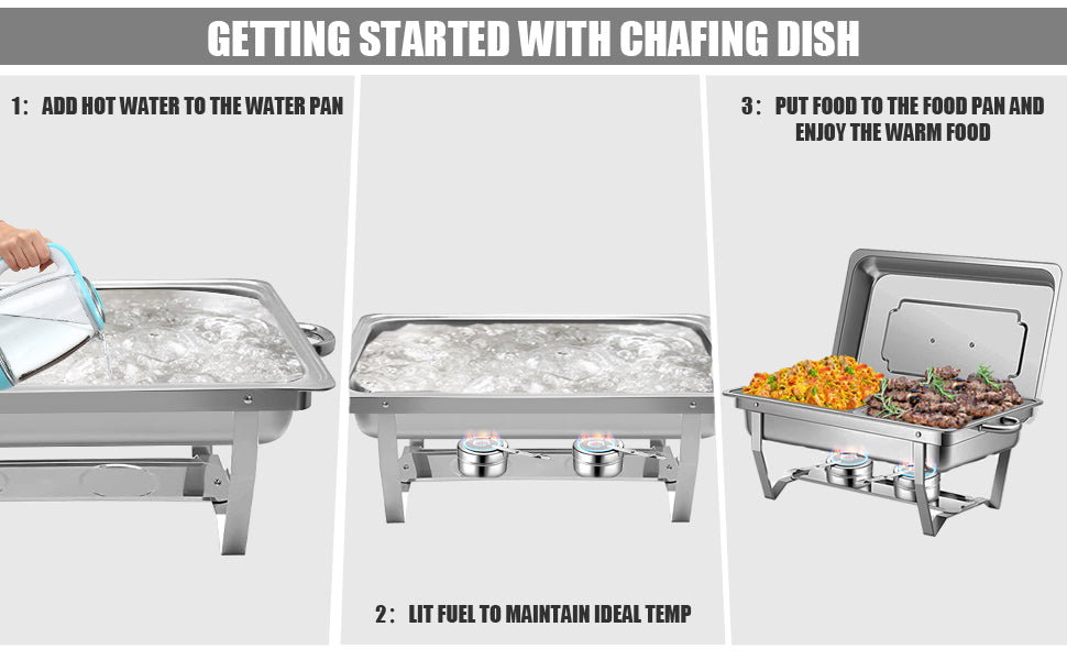 Buffet Chaud 11L Double Compartiment Acier Inoxydable - Chafing Dish Avec Chauffage Alcool Pour Mariage Et Fêtes